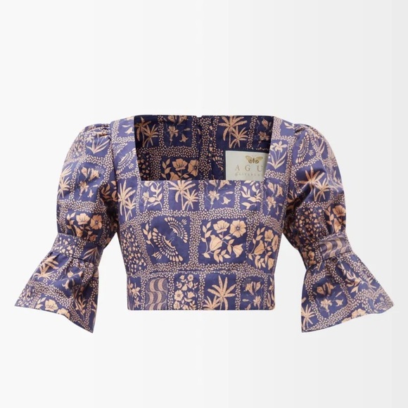 AGUA BY AGUA BENDITA Puff-Sleeve Floral-Print Linen Blouse (21) - Picture 2 of 11